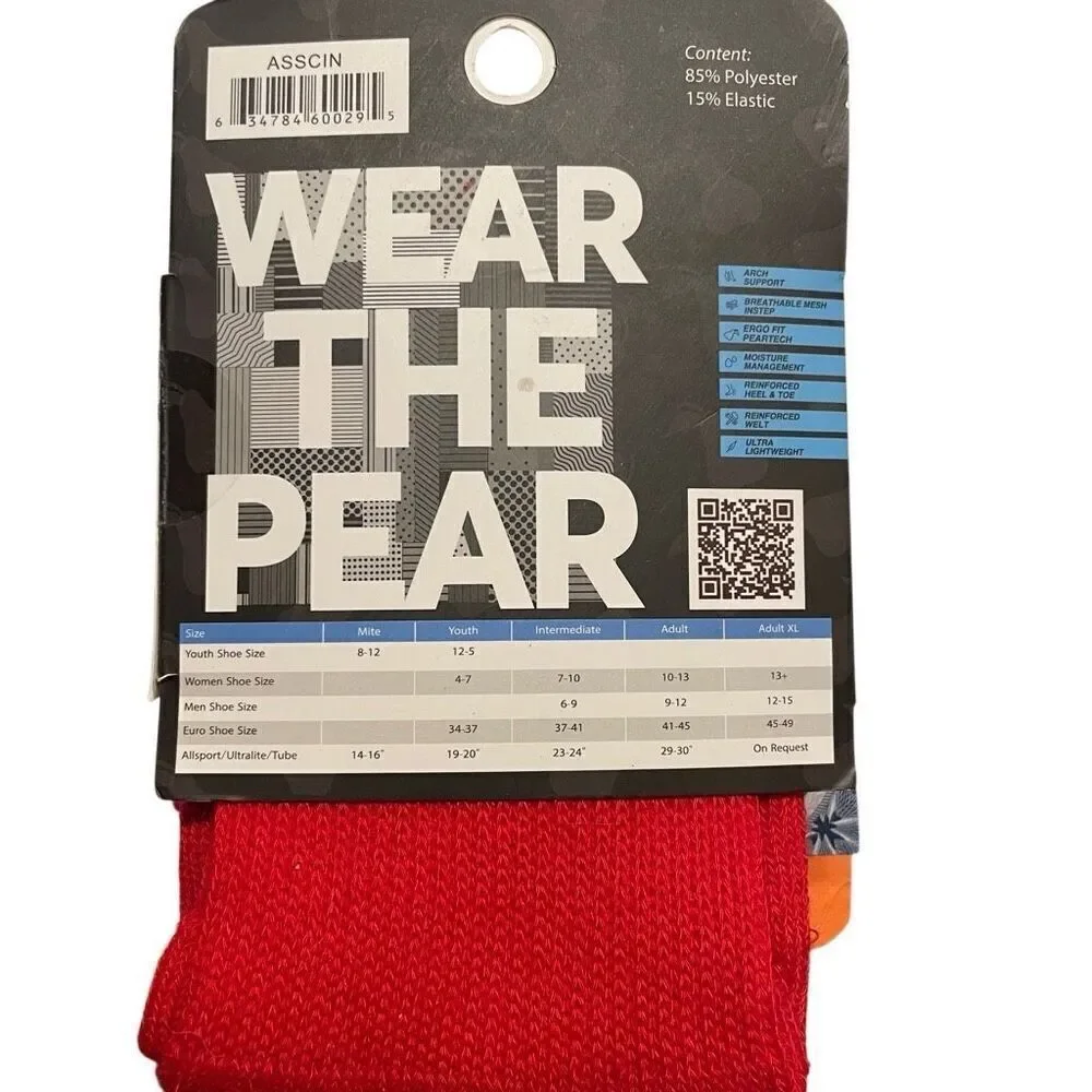 Pear Sox Allsport Knee High Socks Red Intermediate Size Moisture Wicking Tube